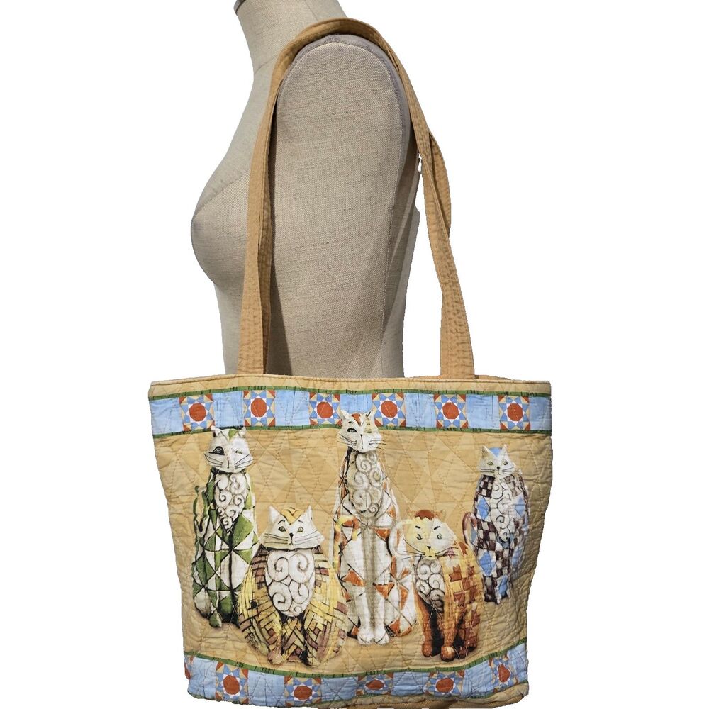 Jim Shore Heartwood Creek Quilted Canvas Tote Bag Patchwork Cats Kittens Vintage